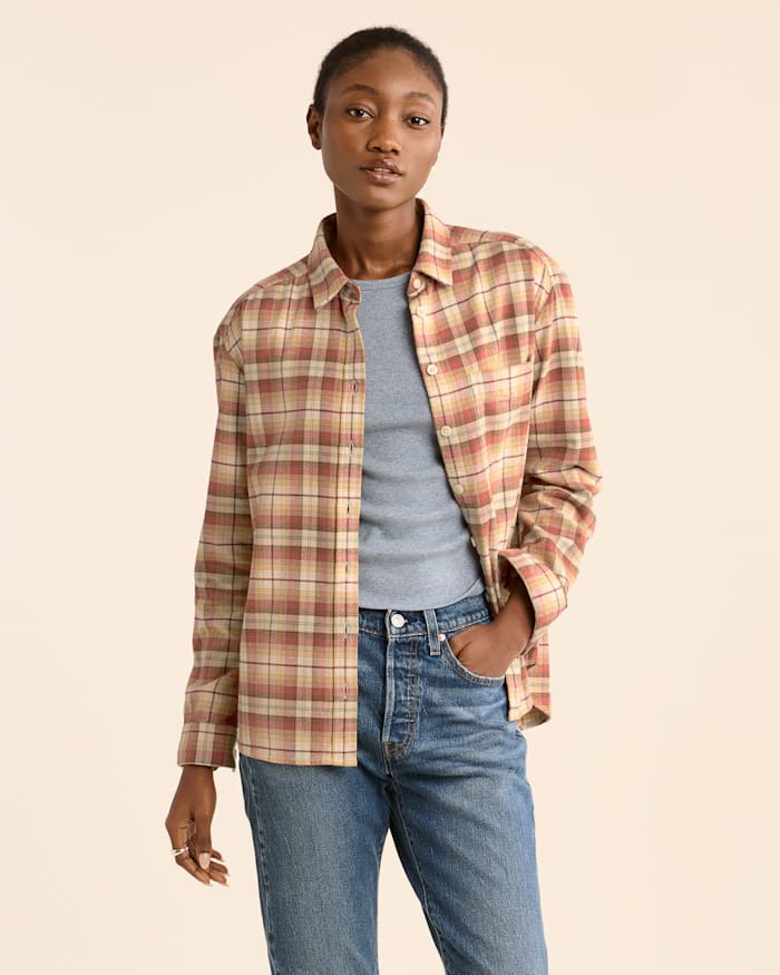 WOMEN'S PLAID BOYFRIEND DOUBLEBRUSHED FLANNEL SHIRT